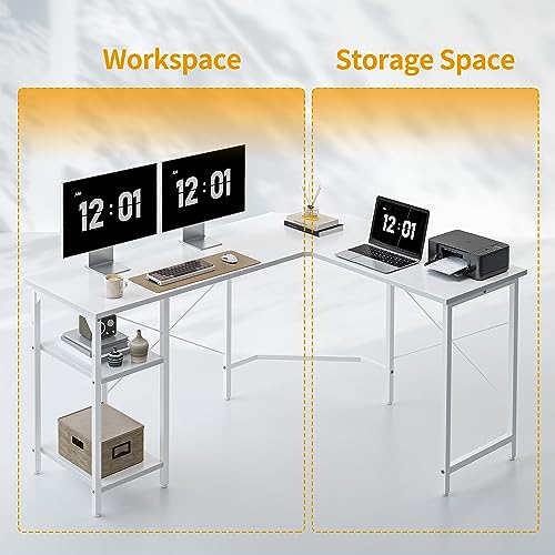 Image of CubiCubi L Shaped Desk, 59.1 Inch Reversible Corner Desk with Storage Shelves, Home Office Desk for Writing Gaming Study, Warm White