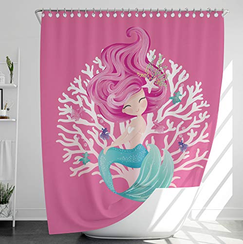 INNObeta Cortina de baño Tela, Cortina de Ducha, Antimoho y Lavables, Originales, Modernas, Lisas - 180 * 200 Extra Largas - Sirena, Rosado