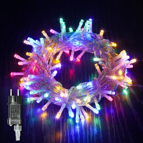 ALLBASA Guirlande Lumineuse 8 Mode 10M 100 LED, Décoration Romantique pour Sapin de Noël Mariage Fête,Guirlande Intérieure (Multicouleur, Fil Transparent)