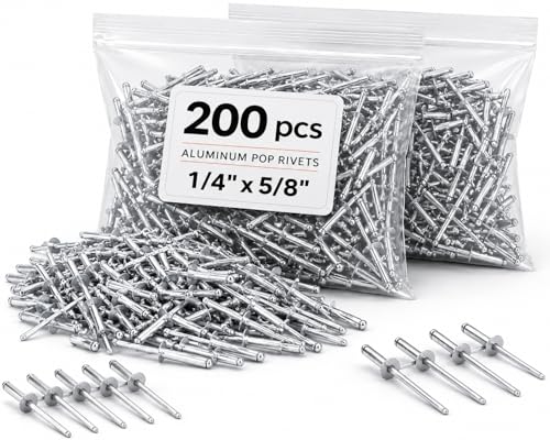 Image of 200PCS 1 /4 inch x 5 /8 inch Closed End Blind Rivets - Stainless Steel Silver Aluminum Pop Rivets with Big Head for Work Marine and Steel Duct Mandrel Dome