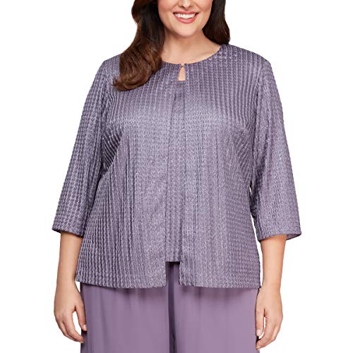 Alex Evenings Women's Plus Size Jewel Neck Glitter Knit Twinset Tank Top Jacket, ICY Orchid, 1X