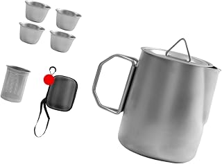 Portable Stainless Steel Teapot Set Coffee Cup for Picnics Offices Travel with Small Design Small Cups Meshes Infuser Compact Travel Teapot Accessories with Detachable Strainer Stackable Cups Perfect