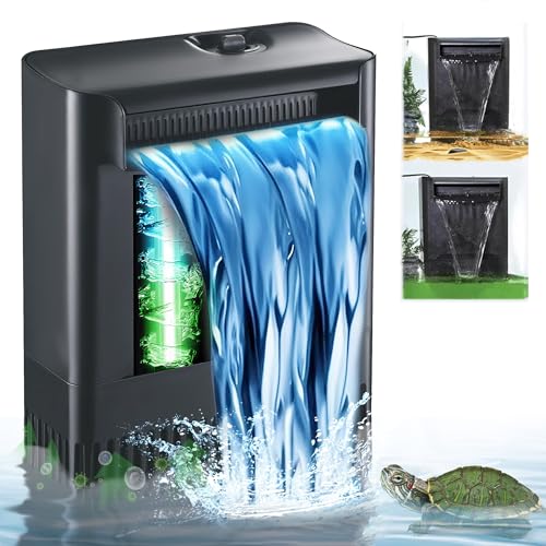 Turtle Tank Filter w/U-V Light for Large 40-150 Gal Tank 4-Stage Flow Adjustable Low Water Level Internal Deodorization Green Clean Machine Killing Cloudy Saltwater Freshwater Aquarium Crystal Clear