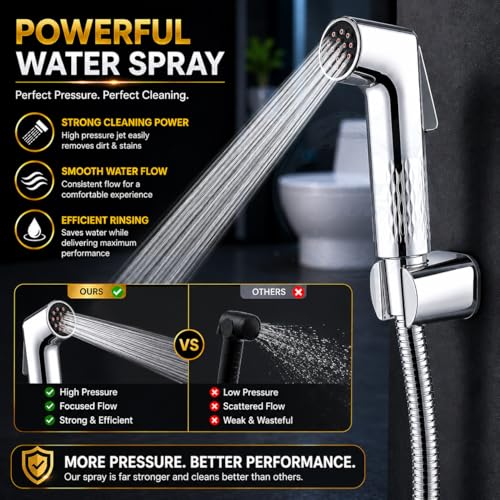 Image of BATH GURU High Pressure Health Faucet for Bathroom | Self-Cleaning Anti-Clog Nozzle Technology | Premium Chrome Finish Jet Spray for Toilet | Leak-Proof ABS Bidet Sprayer with Tefloan