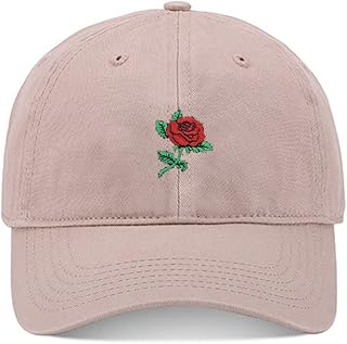 LexiuYibai Rose Embroidery Dad Hat Baseball Cap Washed Cotton Embroidered Cap (Beige,7 1/2)