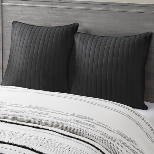 Image of INK+IVY 100% Cotton Single Euro Sham - European Square Decorative Pillow Cover, Hidden Zipper Closure (Pillow Insert NOT Included), Camila, Quilted Black 26 inchx26