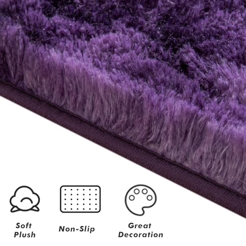 Image of Softlife Dark Purple Area Rug for Living Room, Fluffy Shag Plush 6x9 Rugs for Bedroom Girls Kids, Shaggy Soft Fuzzy Tie Dyed Large Carpet for Dorm Bedside Ultra Cozy Non-Slip Indoor Decor