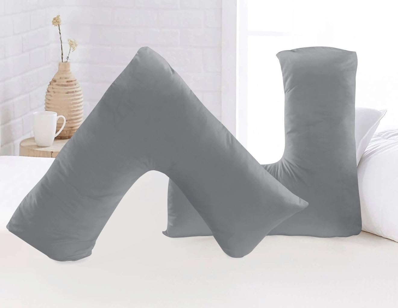 R&Z Grey Orthopaedic- Luxury Microfibre V Shapped Removable Pillow Case Nursing, Pregnency, Back Support Pillow Case (Microfibre Cover Only 73X73x34cm, )