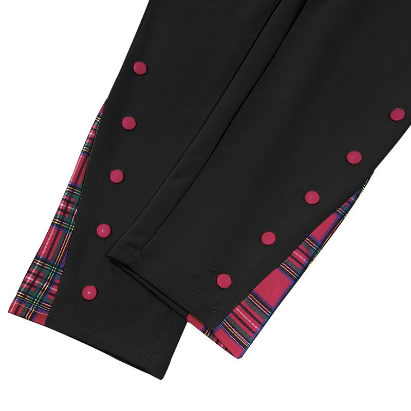 Men Autumn/Winter Straight-Leg Pants Basketball Button Down Sports Jogging Pants Drawstring Chequered Trousers4