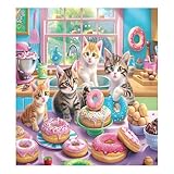 Cute Cats with Donuts Magnetic Dishwasher Cover, Refrigerator Magnet Sticker, Kitchen Appliance Panel Decal, 23 x 26 inch