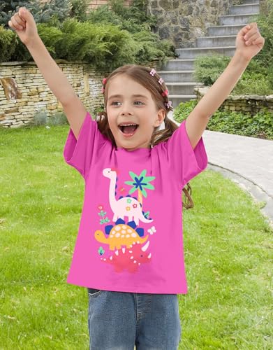 Image of Toddler Girls Clothes T-Shirt Short Sleeve Graphic Tee Cartoon Dinosaur 2-6T Girl Shirt Summer