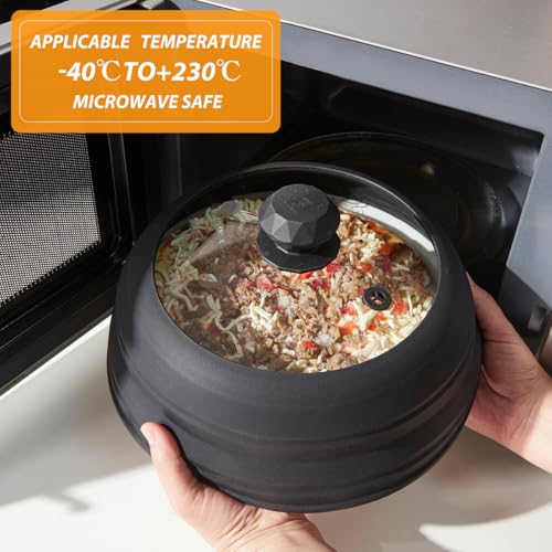 Image of Microwave Splatter Cover Vented Glass Splatter Guard Lid with Collapsible Silicone for Food as Pot Cover Plate 9.8 inch Black