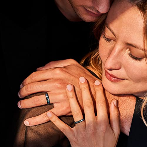 TRUMIUM 4mm 6mm Wedding Rings for Men Women Tungsten Carbide Galaxy Opal and Sandblast Inlay Multi-Colored Mens Wedding Band Beveled Edges Comfort Fit Size 5-134