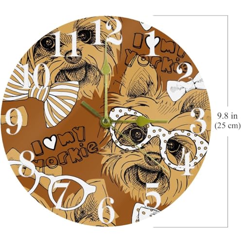 Horloge murale Yorkshire Terrier montre ronde à quartz pour salon chic - 5