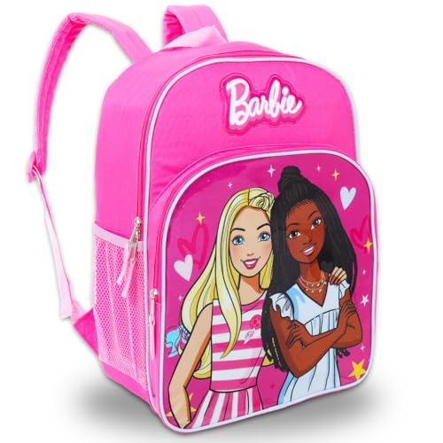 Barbie Backpack for Girls 4-6 - 16" School Bag Bundle With Water Bottle, Tattoos, and More2