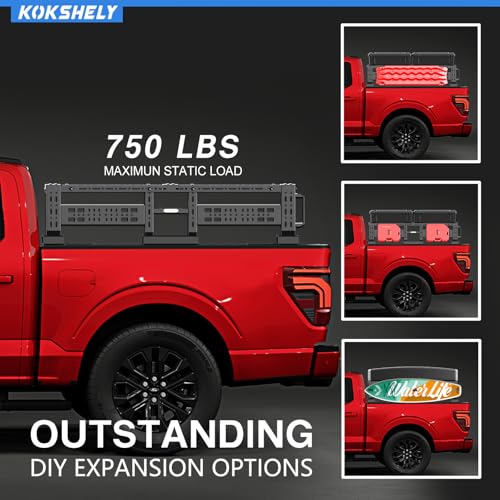 Image of Overland Truck Bed Rack for Full-Size & Mid-Size Trucks /Adjustable Truck Cargo Carrier /Tacoma Bed Rack, Fit for Tundra, Ram 1500 & HD, F-Series, Ranger, Silverado, Titan & XD,Gladiator