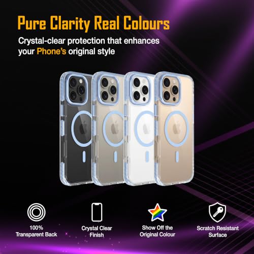 Image of Zapcase Crystal Clear Back case for iPhone 16 Pro Max | PC Back | TPU Bumper with Inner Rubber Grip | Metal Camera Guard Bezel | Metal Buttons | Scratch Resistant | 2 Layer Edge Protection |Light Blue