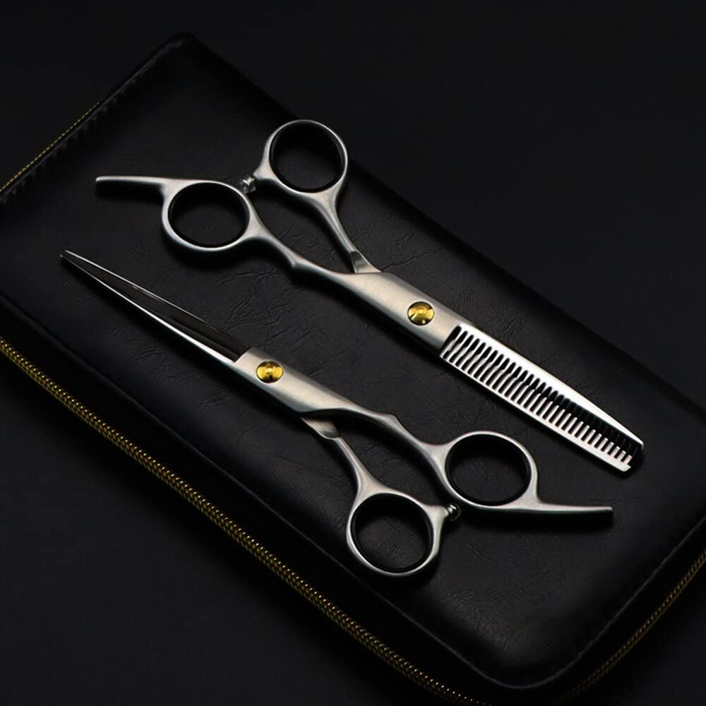 Tijeras Profesionales para Cortar el Cabello, 15 cm, Fabricadas en Acero japonés 440c, Acabado Mate. Tijeras para entresacar el Cabello. Set de peluquería para barberos.
