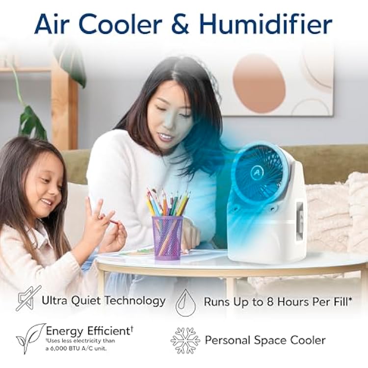مبرد هواء محمول Arctic Air Ice Jet X3، أوضاع ضباب مزدوجة،وقت تبريد يصل إلى 8 ساعات، مبرد محمول بثلاث سرعات مع تدفق هواء قابل للتعديل، USB C، ضوء مزاج LED، خفيف الوزن، رائع للمنزل والسفر