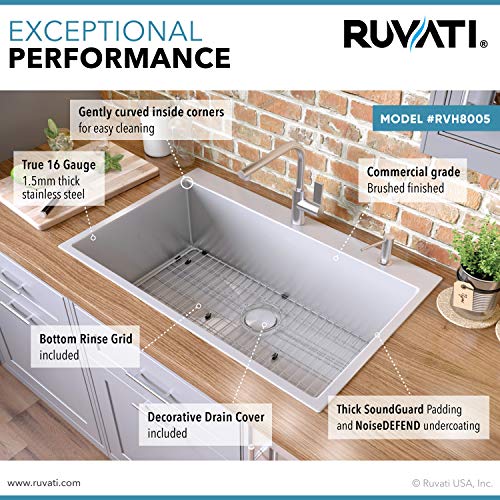 image for Ruvati 33 x 22 inch Drop-in Tight Radius 16 Gauge Stainless Steel Topm