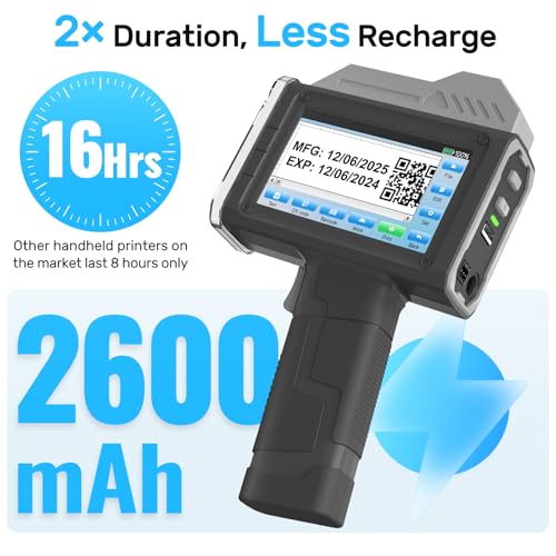 Image of BENTSAI Handheld Inkjet Printer BT-HH62 Series Newly Upgraded with 16H Long Endurance Use for Batch Number Date Code Logo Serial Number QR Code on Plastic Cardboard Wood Metal (1.0 Inch with Sensor)