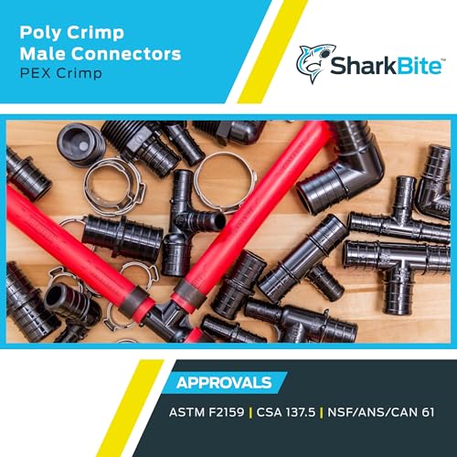 Image of SharkBite 1 /2 x 1 /2 Inch MNPT Poly Crimp Adapter, Pack of 5, PEX Pipe, PE-RT, UP120A5