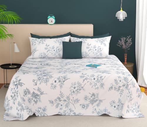 Image of SANMARINO 210TC Cotton King Size Bedsheet with 2 Pillow Covers | Premium Floral Print Design Flatsheet |Ultra Soft Breathable Skin Friendly Bedding Set for All Season Use 90 x 100 Inch,Powder Blue