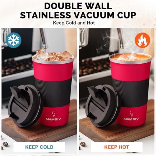 Image of MOMSIV 17oz Travel Mug, Insulated Coffee Cup with Leakproof Lid, Vacuum Stainless Steel Double Walled Reusable Tumbler for Hot and Cold Water Coffee and Tea In Travel and Car