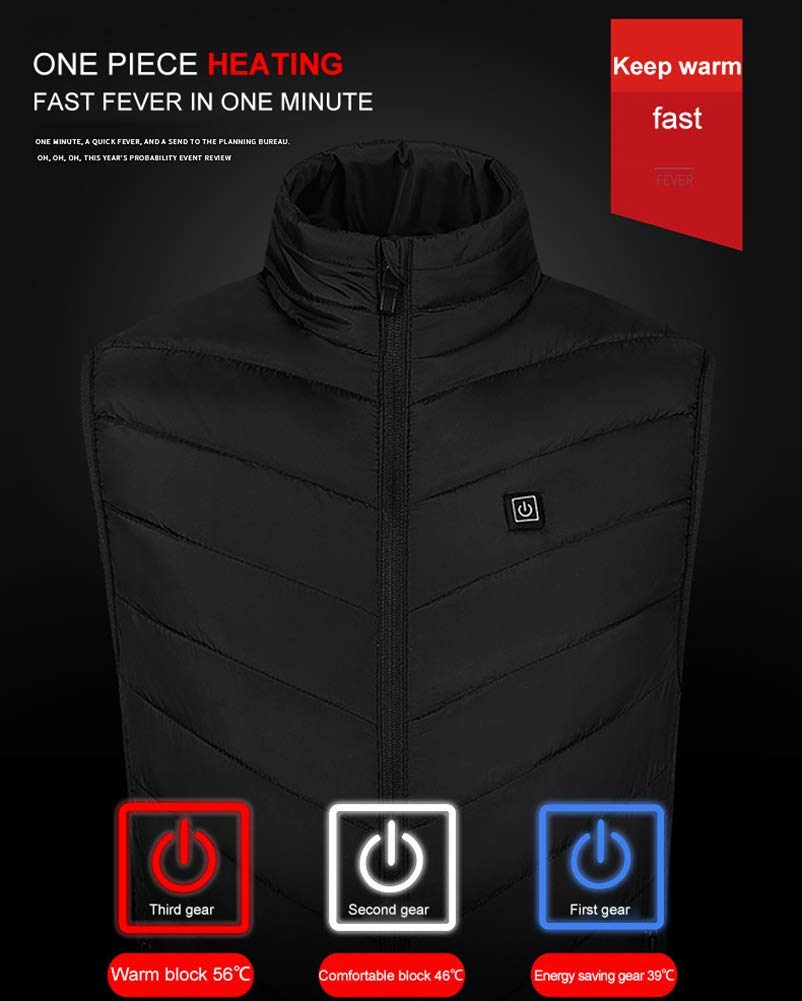 Generic Verwarmd vest voor heren en dames, zacht en warm verwarmingsvest met 3 instelbare temperaturen (zonder powerbank), verwarmbaar jack voor wandelen, fietsen, jagen