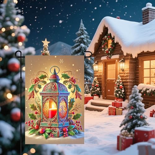 Image of BlissYard Christmas Garden Flag 12x18 Inch Lantern Holly Yard Decor