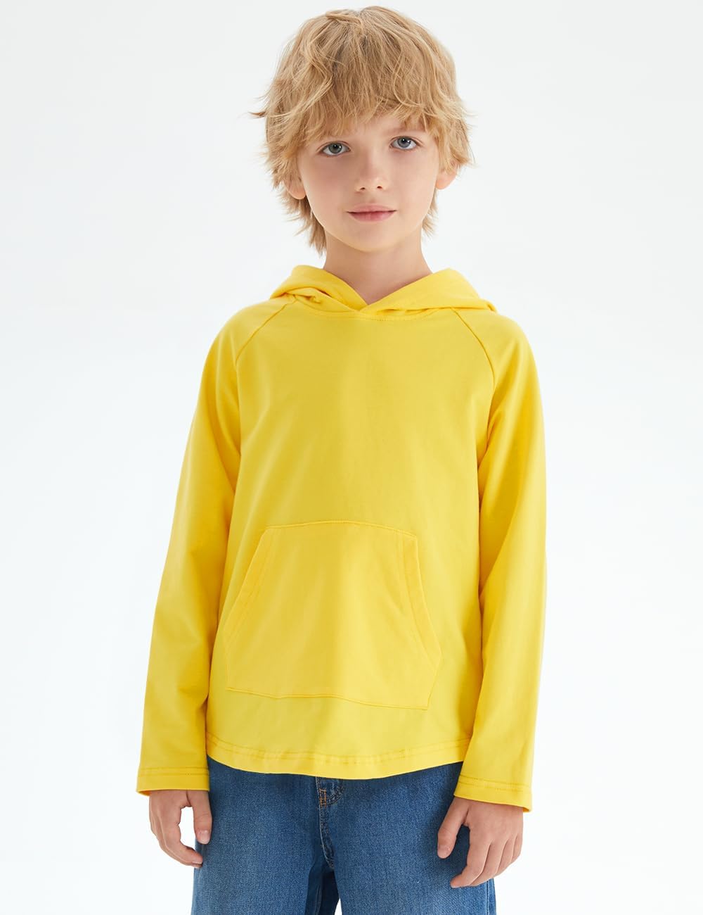 Spring&Gege Boys Light Weight Long Sleeve Hooded T-shirt Casual Solid Pullover Hoodie with Pocket - Image 2