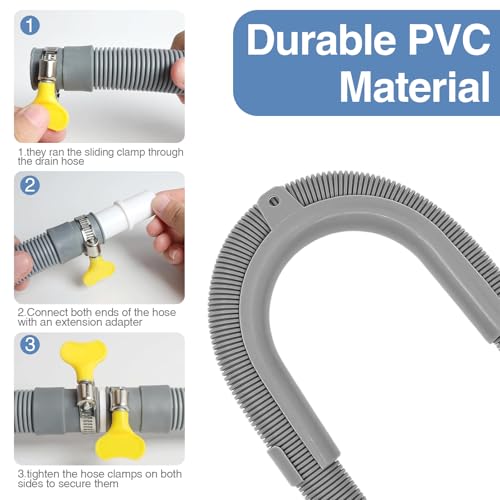Ablaufschlauch Waschmaschine, 3 m Waschmaschinenschlauch Ø 20-38 mm Ablaufschlauch Verlängerung Zuschneidbar mit Schlauchverbinder Schlauchklemmen U Halterung für Waschmaschine Geschirrspüler