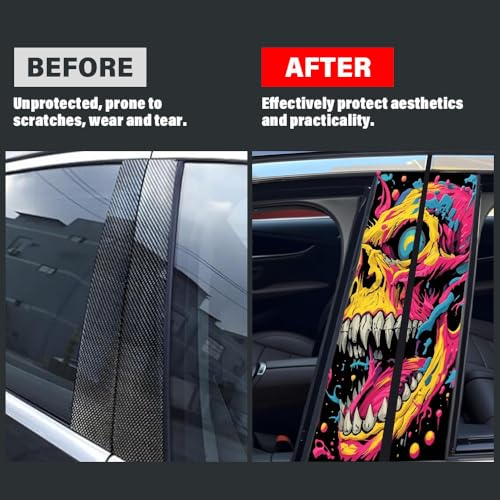 Image of Blueshyhall 2PCS Car B-Pillar Vinyl Decals, Graffiti Scary Halloween Personalized Vehicle Door Pillar Sticker, HD Printed PET Waterproof Sun Protection Scratch Cover