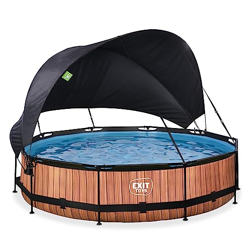 EXIT Toys Piscine Wood avec Voile d'Ombrage - ø360x76cm - Piscine Hors Sol Ronde avec Pompe...
