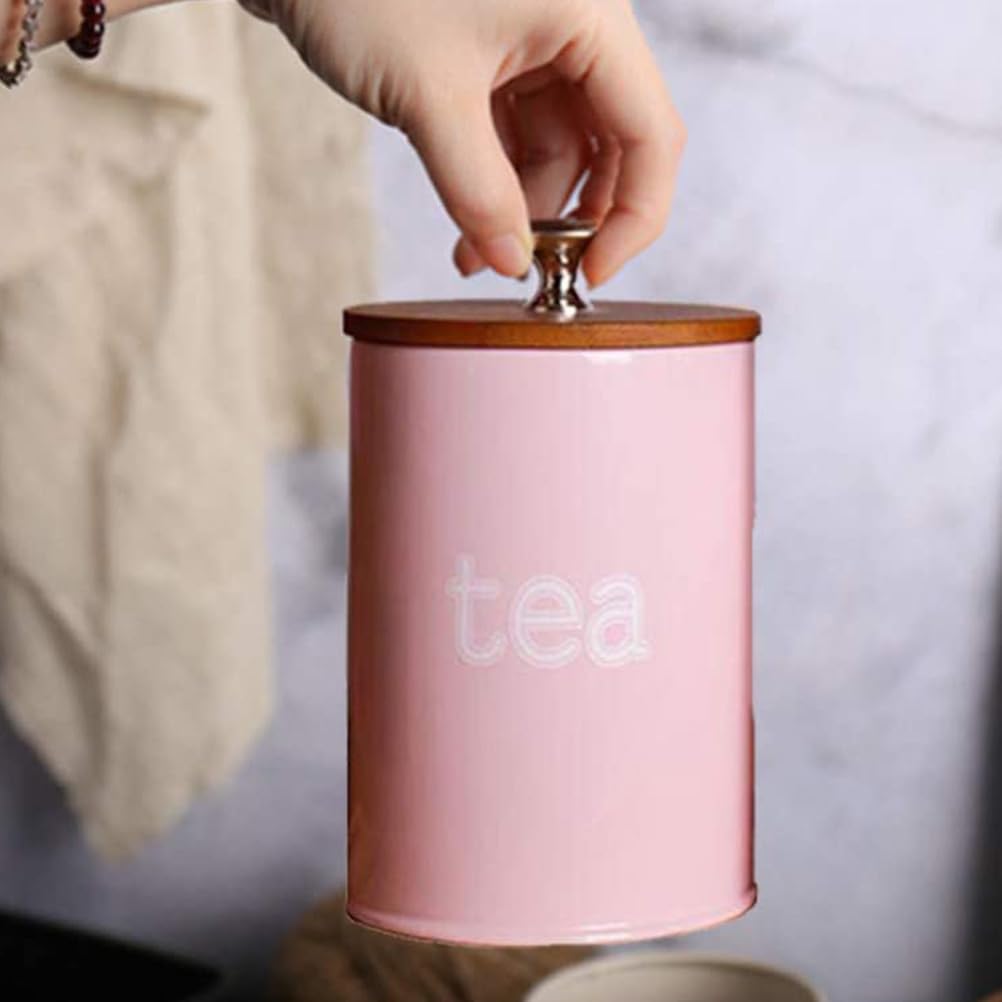 Operitacx 3Pcs Pink Food Storage Canisters with Bamboo Lid - Airtight Kitchen Storage Jars for Tea Coffee Sugar and Spices - Stylish Modern Design