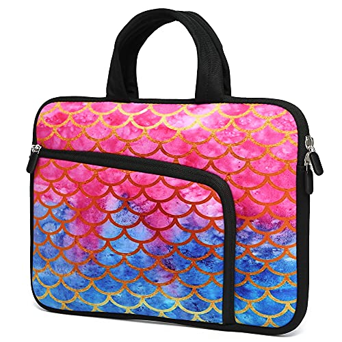 HAPLIVES Laptop Sleeve 14 15 15.4 15.6 Chromebook Case Ultrabook Case Notebook Sleeve PC Messenger Bag Tablet Case Neoprene Handle Sleeve for Kids Men Women, Two Pockets (Mermaid)