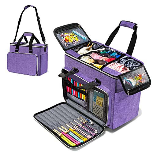 MYBAGZING Bolsa de tricô, bolsa de crochê grande, bolsa de crochê, bolsas de fio para crochê, organizador de armazenamento de fios para suprimentos de tricô e crochê