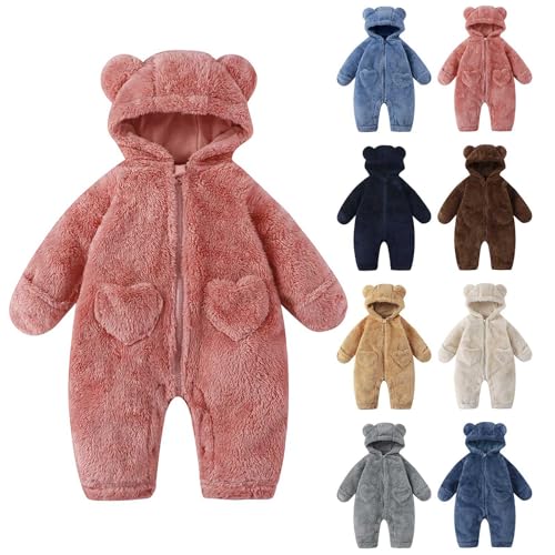 AIMAOMI Baby Fleece Jumpsuits Soft Hooded Bear Ear Onesie Beige-a 0-3 Months - image 3