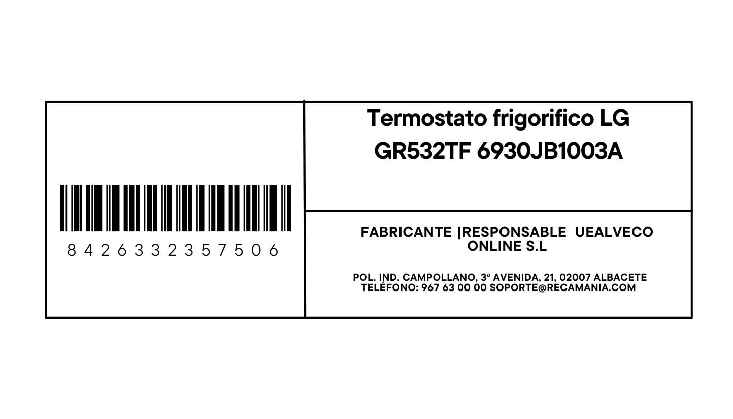 Recamania Termostato frigorifico LG GR532TF 6930JB1003A