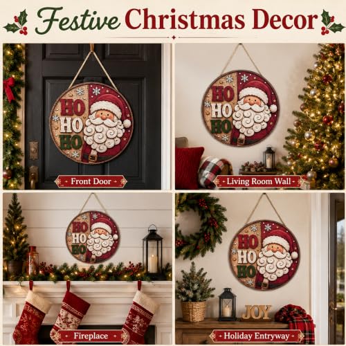 Image of Christmas Decorations - Santa Claus HO HO HO Welcome Sign for Front Door