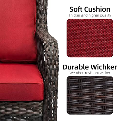 Lingstar 3 Pieces Patio Set Outdoor, Bistro Set With 2 Wicker Swivel Rocking Chairs And Matching Side Table, Space Saving Furniture Sets For Yard And Bistro (Red) #TOP1