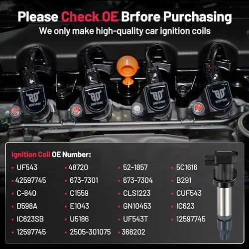 Image of BDFHYK Ignition Coil Pack Set of 8 Compatible with Buick 07-11 Lucerne, Compatible with Cadillac 07-11 DTS,07-09 SRX, 07-10 STS, 07-09 XLR 4.4L 4.6L V8 Replacement for UF543 12597745 GN10453 48720