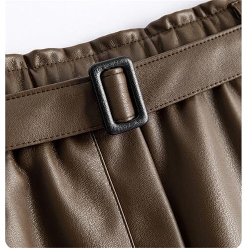 Women Leather Skirt Stretch Waist A-Line Loose Long Skirt2