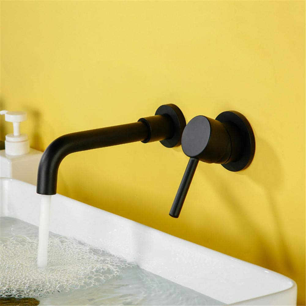 Robinet de lavabo mural luxueux en cuivre noir avec mitigeur de salle de bains