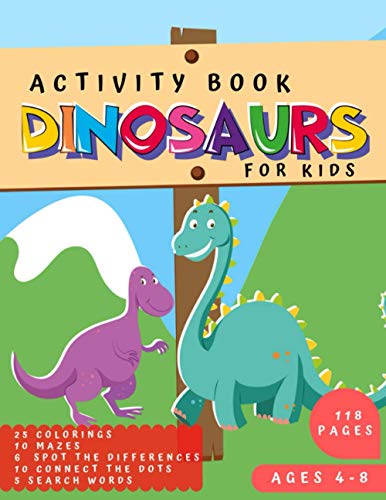 Dinosaurs Activity Book for Kids Ages 4-8: Funny Set Kid Workbook Game For Learning, Cute Coloring, Mazes, Spot The Differences, Connect the Dots and Search Words, Great Gift for Boys and Girl . image 2