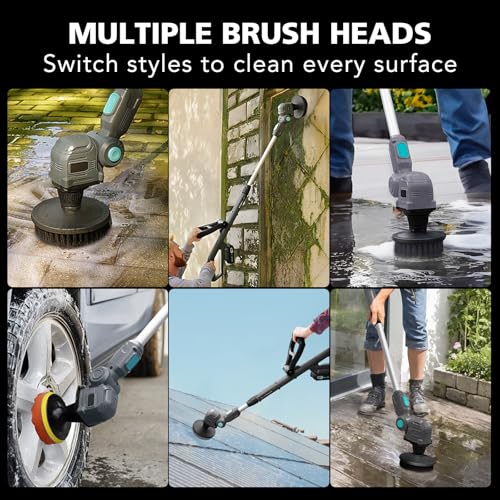 Image of 20V Cordless Spin Scrubber with Replaceable Battery, Electric Cleaning Brush with Long Handle & 8 Brush Heads for Outdoor, Bathroom, Tile, Grout, Shower, Bathtub