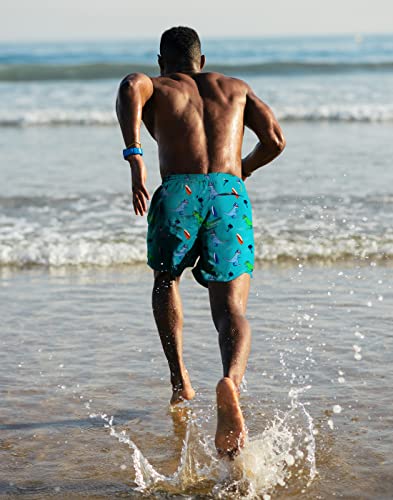 Lrd Men's Swim Trunks With Compression Liner 7 Inch Inseam Quick Dry Swim Shorts Surfer Dino/Palm Trees - Xl #TOP2