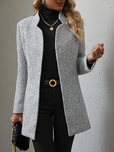 MakeMeChic Women's Open Front Business Coat Long Sleeve Stand Collar Casual Blazer Jacket4
