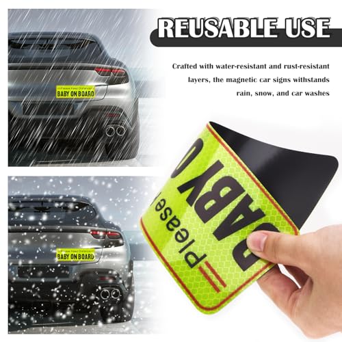Image of 2PCS Baby on Board Magnet for Car,Reflective Baby on Board Sticker Magnet as Warning Sign to Others,Eye-catching Babies on Boards Signs for Car Magnets Cars Accessories