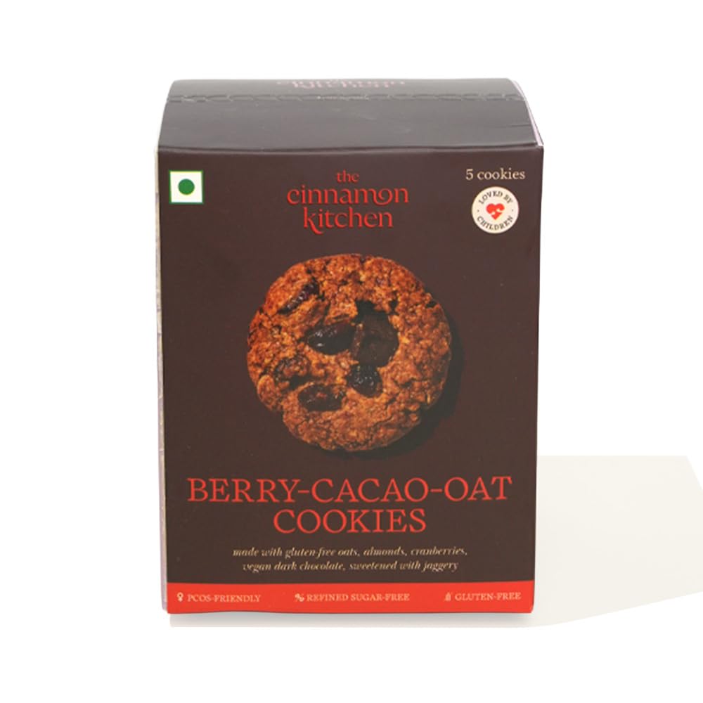 The Cinnamon Kitchen Berry, Cacao & Oat Cookies (Pack of 5) | As Seen On Shark Tank | 100% Natural & Healthy | Oats | Cranberry| Choco Chip Cookie| Organic | PCOS Friendly, 175 g | No Dairy